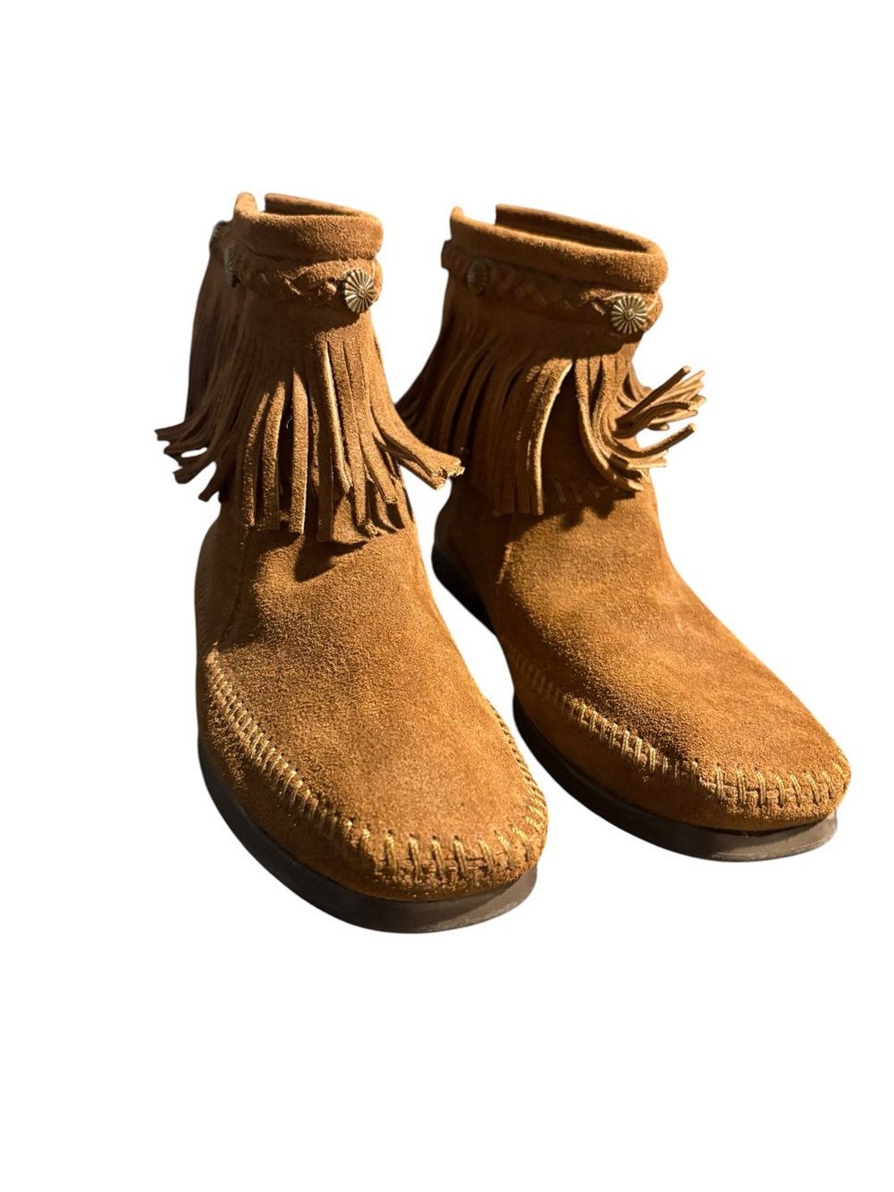 Minnetonka Fringed Suede Ankle Boots 9 - Picture 2 of 11